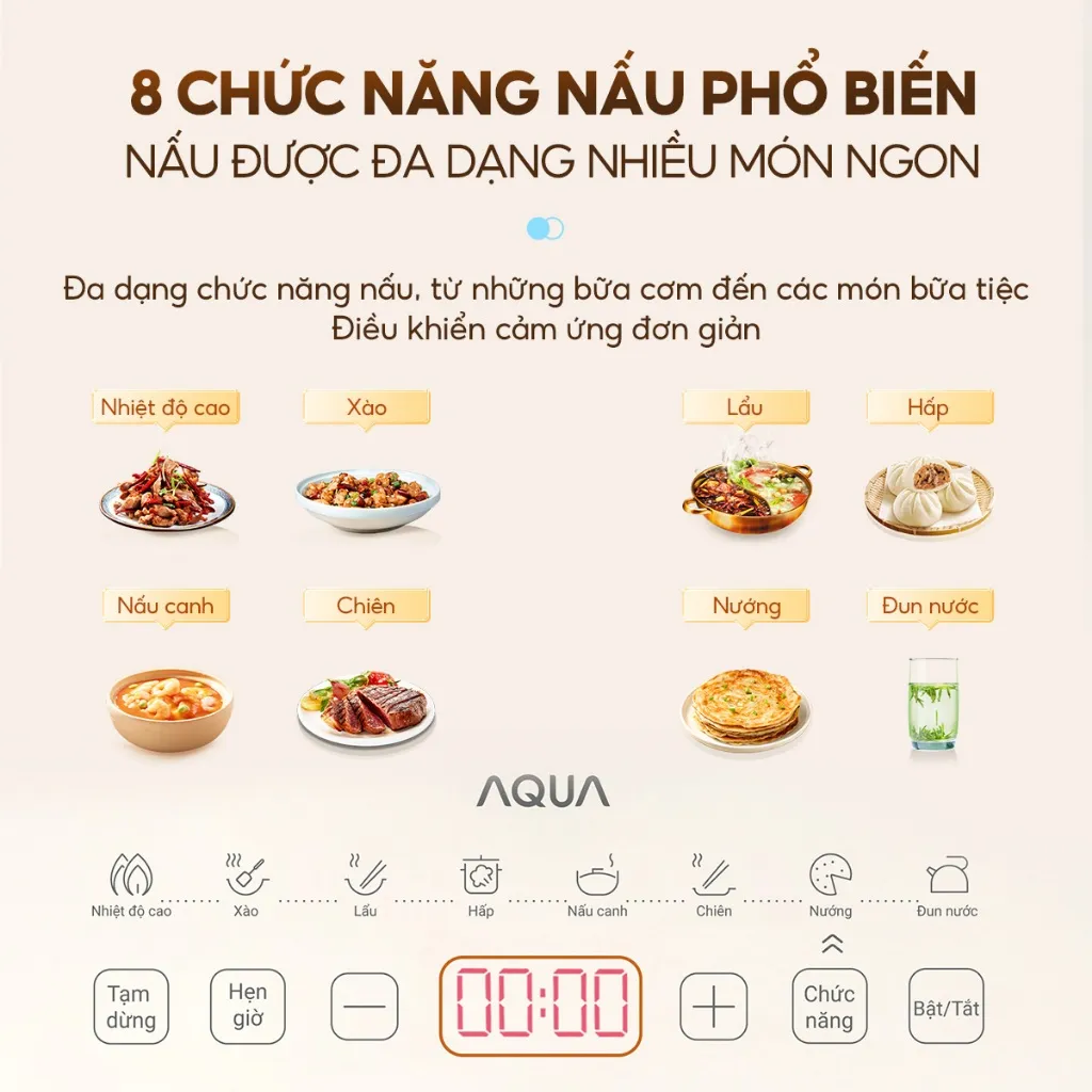 Ảnh Bếp từ đơn AQUA ICT2201R 2200W, hẹn giờ 8 tiếng, 22 mức chỉnh nhiệt, màn hình tiếng Việt 4