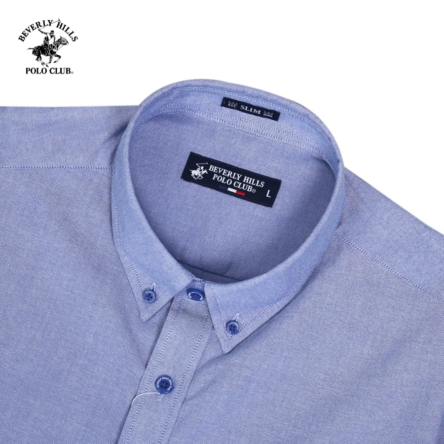 Ảnh Beverly Hills Polo Club-Áo sơ mi ngắn tay Nam Slim Fit Xanh dương Trơn-CMSSW23TL004 1