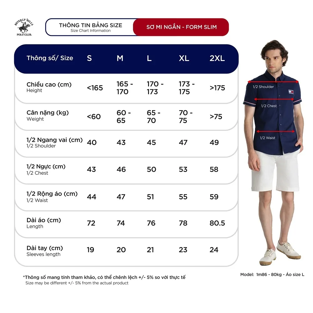 Ảnh Beverly Hills Polo Club-Áo sơ mi ngắn tay Nam Slim Fit Xanh dương Trơn-CMSSW23TL004 4