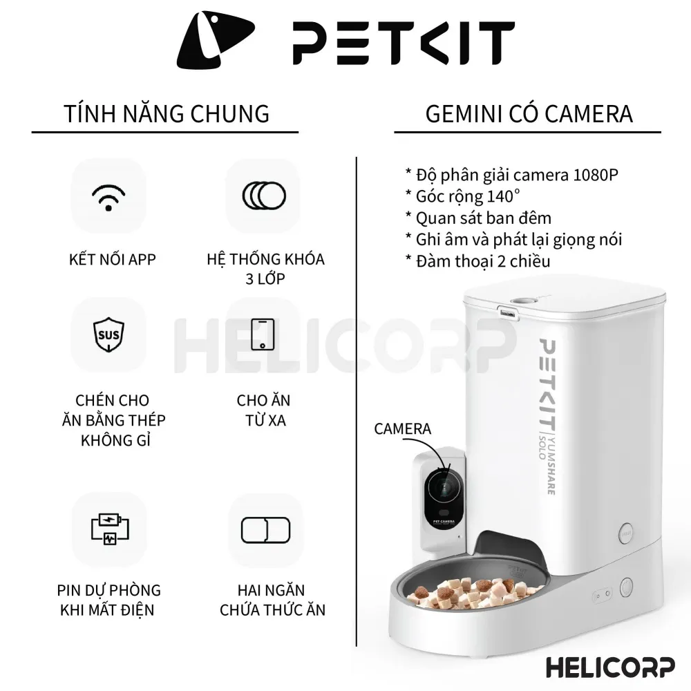 Ảnh [BH 12 Tháng] Máy Ăn, Máy Nhả Hạt Cho Chó Mèo Có Camera PETKIT YUMSHARE Solo Dung Tích 3 Lít - HeLiPet Hà Nội 4