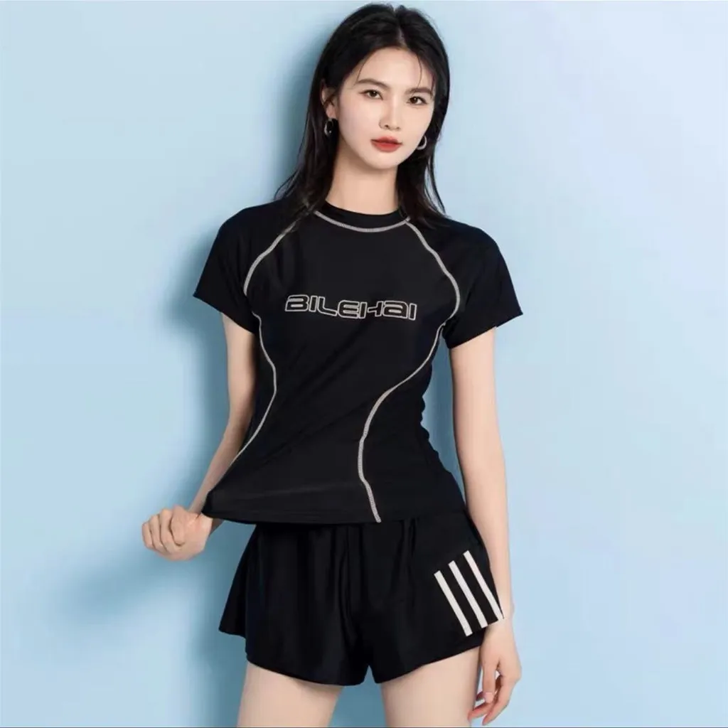 Ảnh Bikini đi biển nữ LUHAZO du lịch kín đáo đùi 2023 ngắn Tay đi biển Hàn Quốc 2 mảnh  kiểu Quảng Châu Đẹp Co Giãn 6830 2