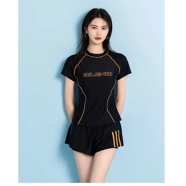 Ảnh Bikini đi biển nữ LUHAZO du lịch kín đáo đùi 2023 ngắn Tay đi biển Hàn Quốc 2 mảnh  kiểu Quảng Châu Đẹp Co Giãn 6830 3