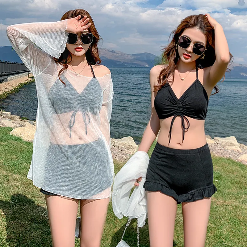 Ảnh Bikini LUHAZO đi biển du lịch 3 chi tiết nữ áo rút dây có mút ngực kèm quần nhún và áo lưới kín đáo 9961 TK13T4 3
