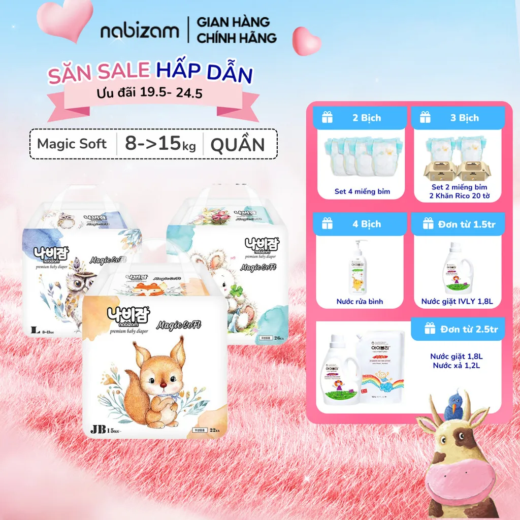 Ảnh Bỉm Quần NABIZAM Magic Soft Co Dãn Mềm Mại, Thấm Hút Chống Tràn Tối Đa Size L30/XL26/XXL22 Cho Bé 8-20kg 1