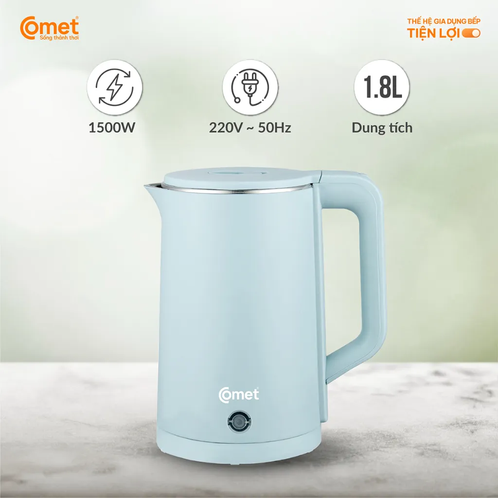 Ảnh Bình đun siêu tốc 2 lớp 1.8L màu xanh mint COMET - CM8226 2