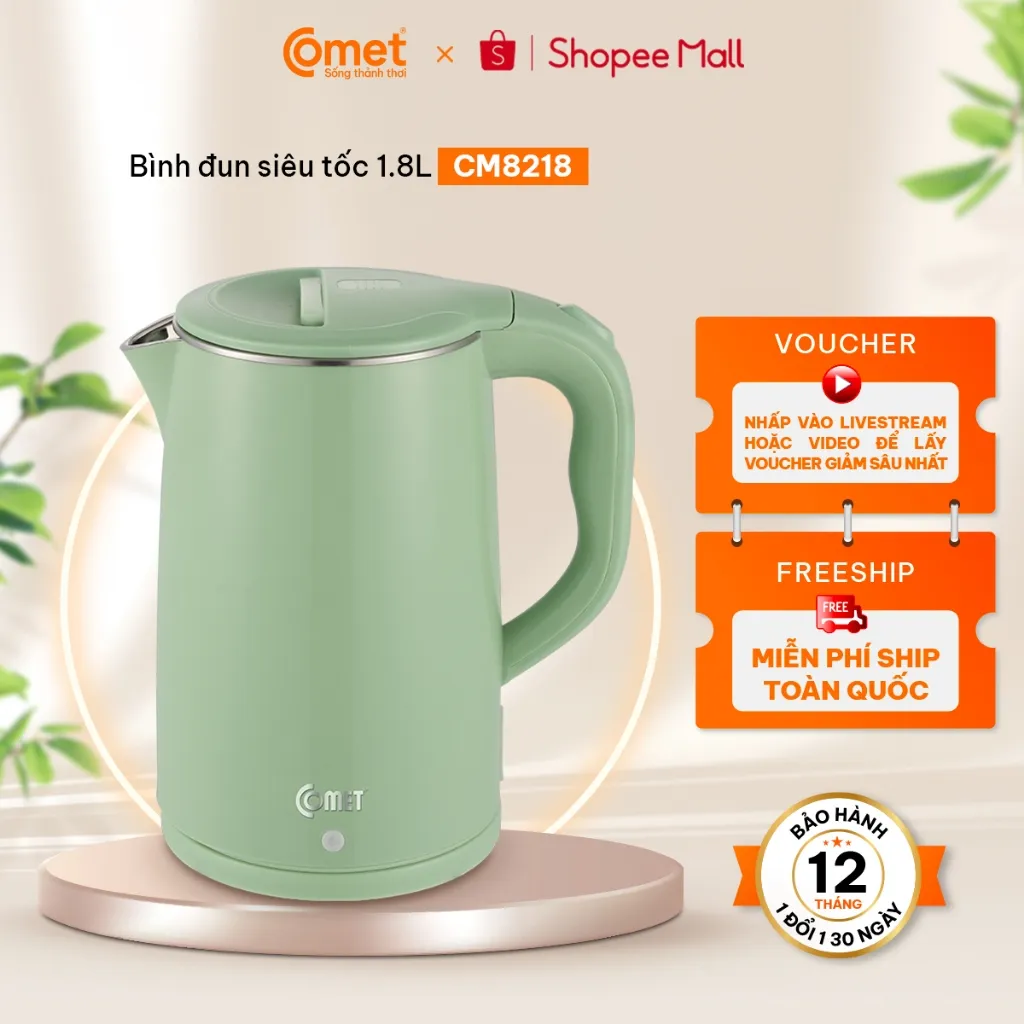 Ảnh Bình đun siêu tốc inox 304 1.8L COMET - CM8218 1