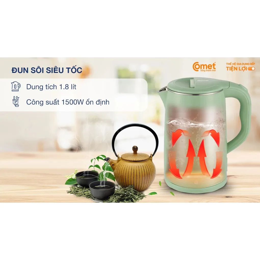 Ảnh Bình đun siêu tốc inox 304 1.8L COMET - CM8218DG màu xanh cổ vịt 4