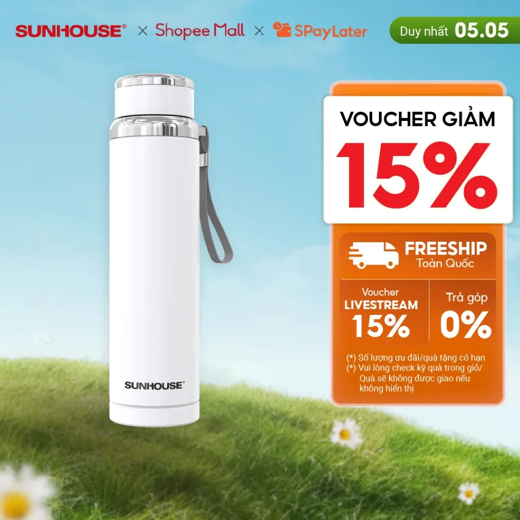 Ảnh Bình giữ nhiệt Flexi 720 ml Sunhouse KS-TU720 - Inox 304 - Giữ nóng & lạnh tới 6h - Quai xách mềm tiện lợi 1