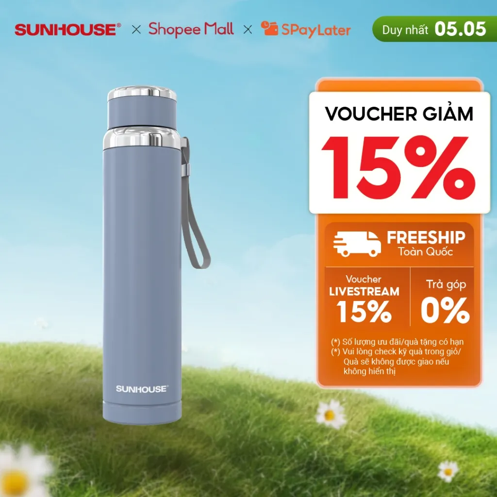 Ảnh Bình giữ nhiệt Flexi Sunhouse 920 ml Sunhouse KS-TU920 -Inox 304 - Giữ nóng & lạnh tới 6h - Quai xách mềm tiện lợi 1