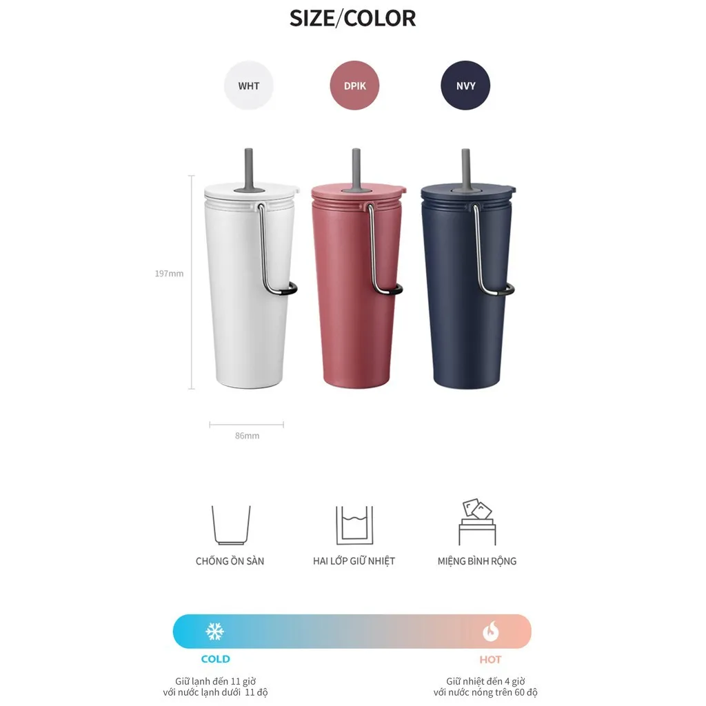 Ảnh Bình giữ nhiệt Lock&Lock Bucket Tumbler W/Straw 540ml có ống hút LHC4268 (3 màu) 3