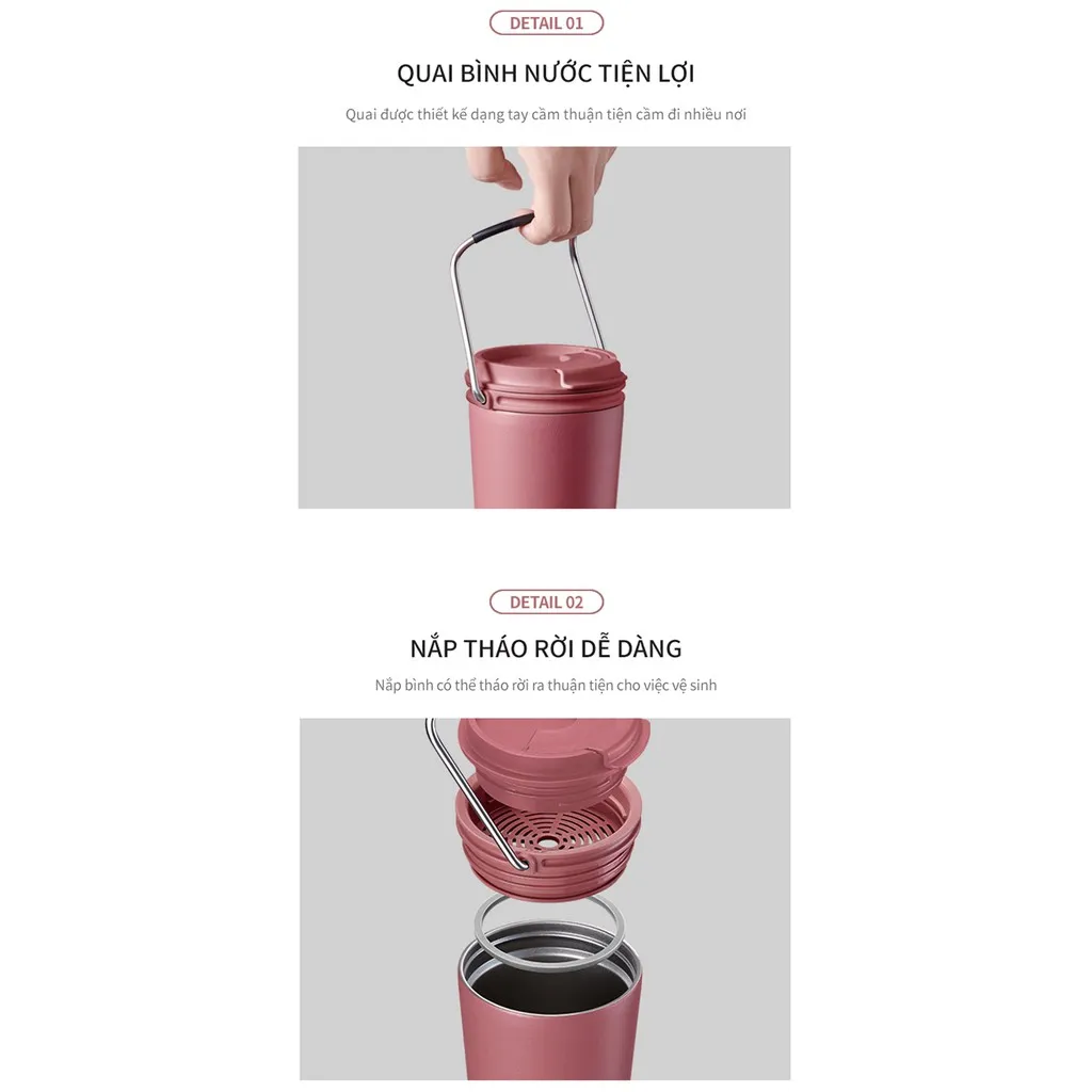 Ảnh Bình giữ nhiệt Lock&Lock Bucket Tumbler 540ml LHC4269 (3 màu) thép không gỉ, quai gập 3