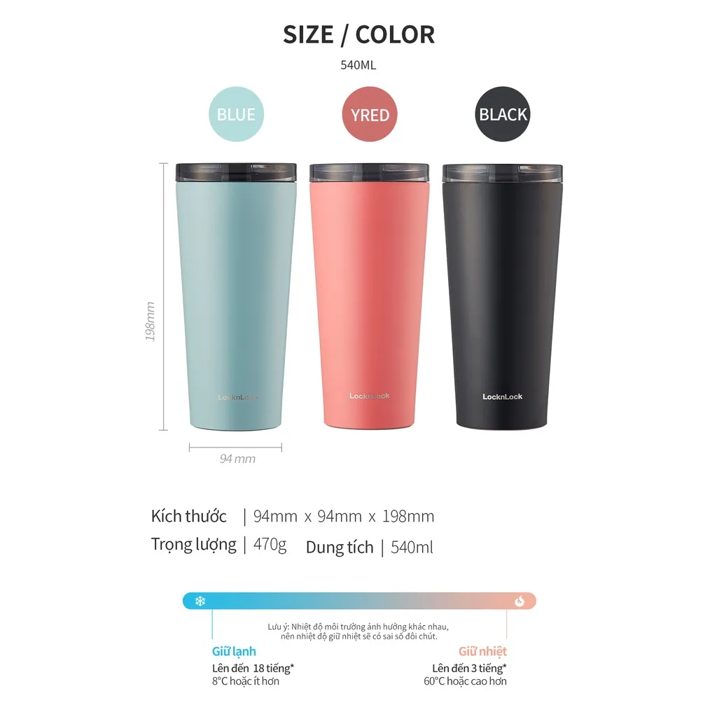 Ảnh Bình giữ nhiệt Lock&Lock có 2 nắp thay thế New Clip Tumbler 540ml LHC4279 (3 màu) 3