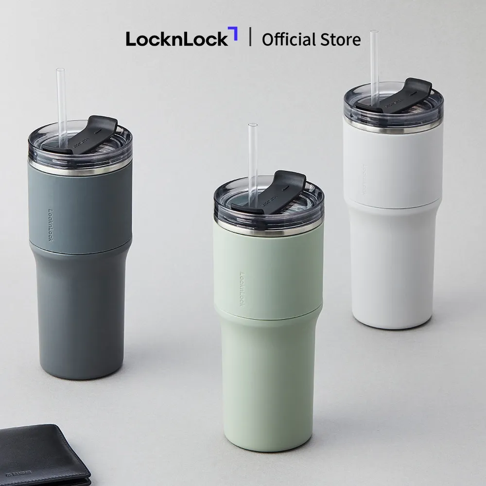 Ảnh Bình giữ nhiệt sơn tĩnh điện Lock&Lock Metro Drive 650ml kèm ống hút và cọ rửa - LHC4277S (3 màu) chống trơn trượt 1