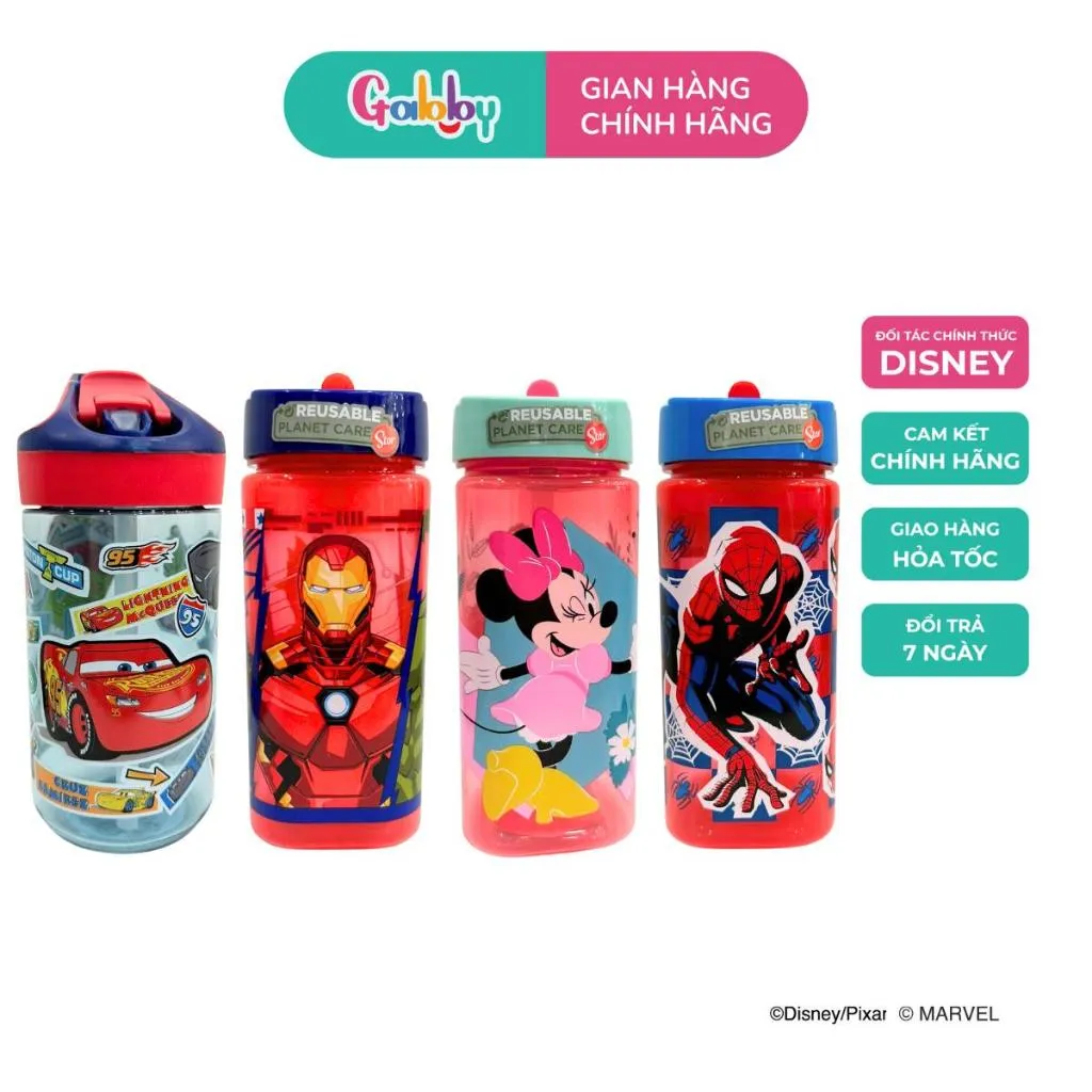 Ảnh Bình Nước Disney Dáng Thể Thao Ống Hút 510ml Cho Bé 1
