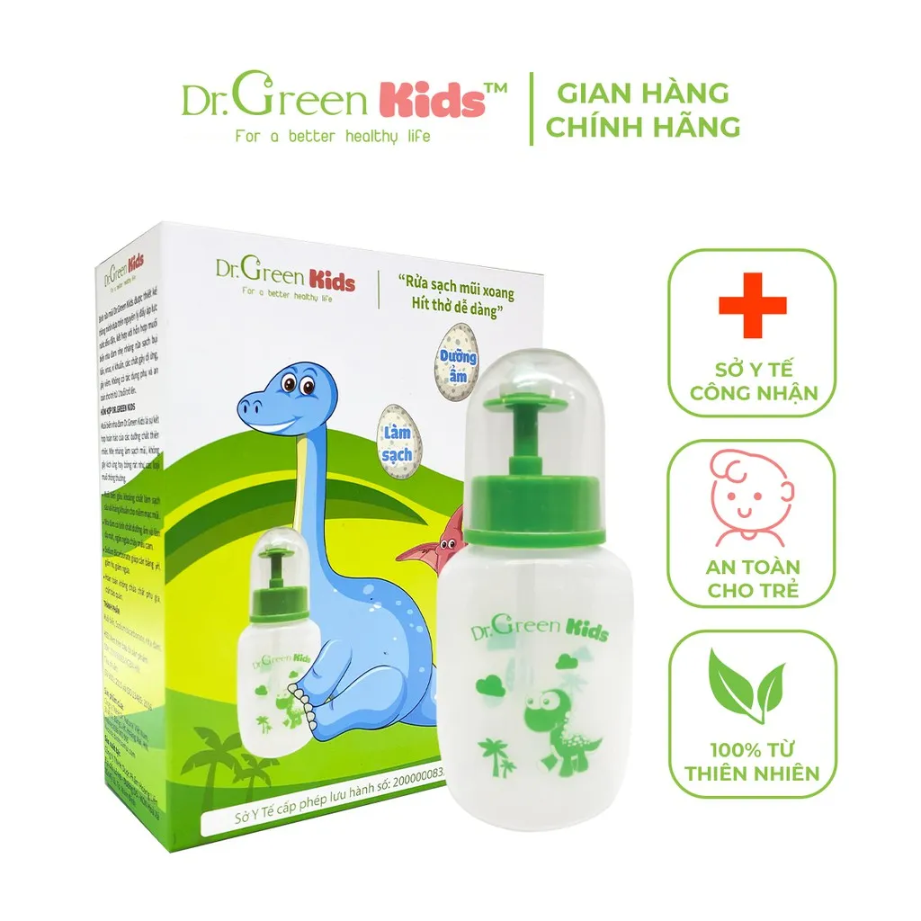 Ảnh Bình rửa mũi cho trẻ em Dr.Green Kids | 30 gói muối biển | Đầu rửa silicon | viêm mũi | viêm xoang 1