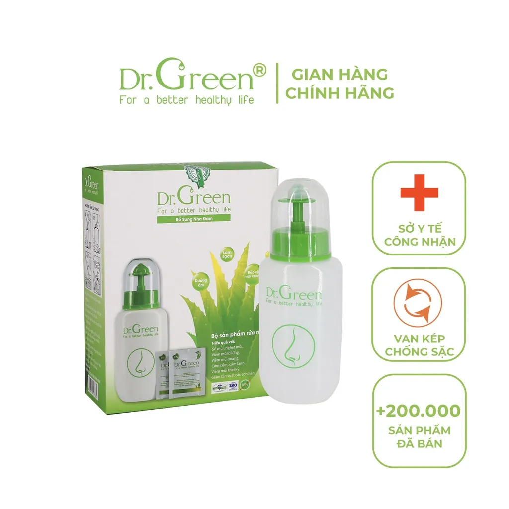 Ảnh Bình Rửa Mũi Dr.Green ( Combo Dùng Thử 1 Bình + 30 Gói Muối ) 1