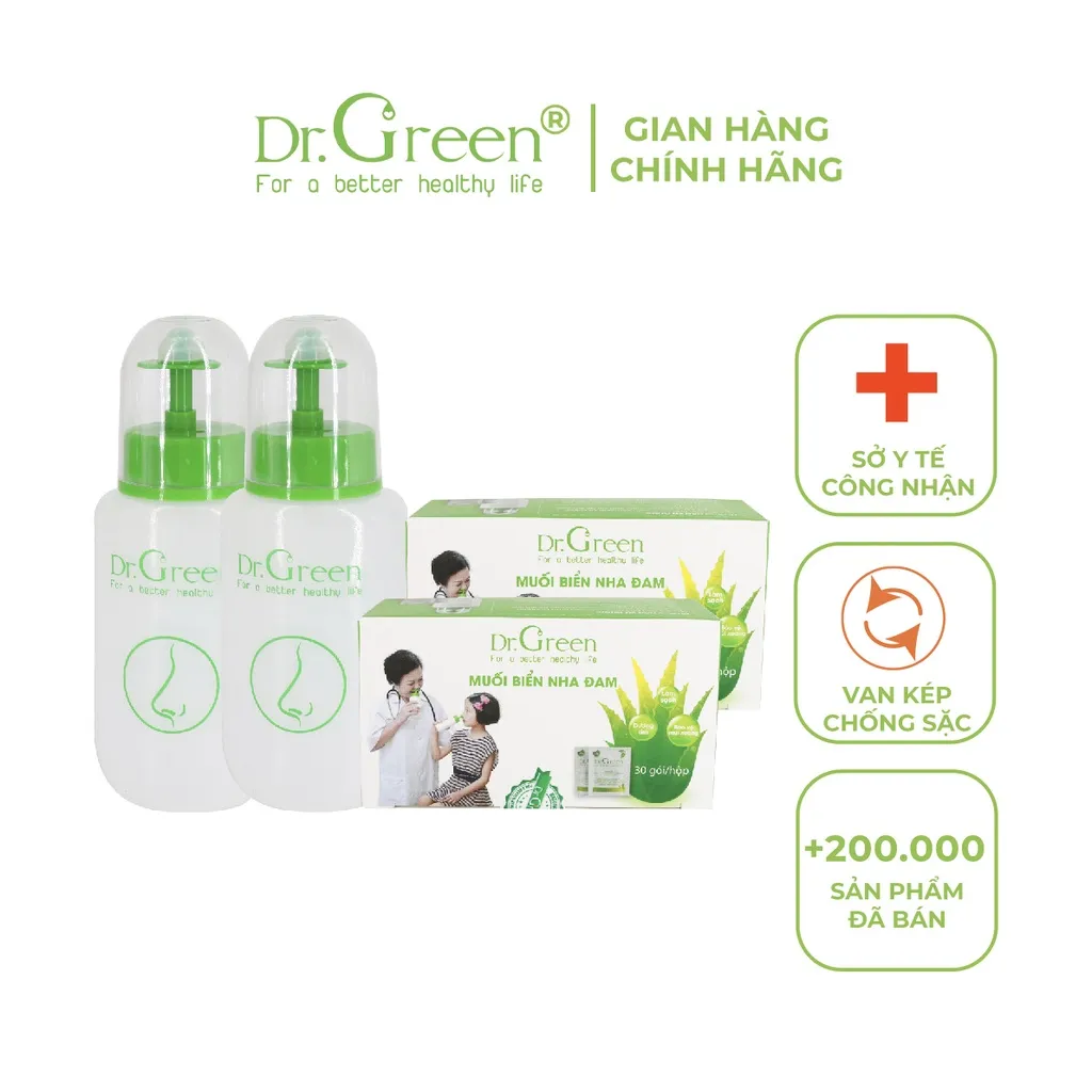 Ảnh Bình Rửa Mũi Dr.Green ( Combo Gia Đình 2 Bình + 60 Gói Muối ) 1