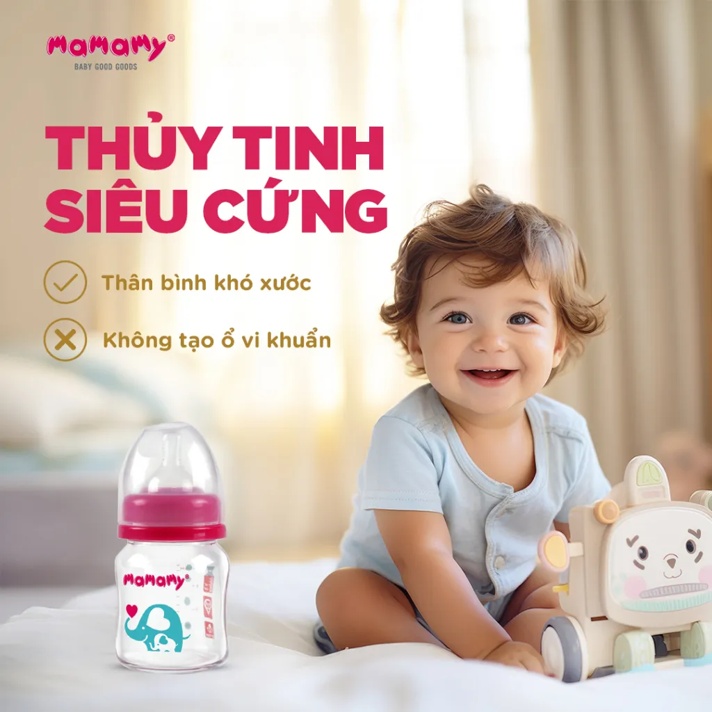 Ảnh Bình sữa cao cấp Mamamy cho bé dung tích 120ml, 240ml chất liệu thuỷ tinh siêu cứng, chống sặc và đầy hơi 3
