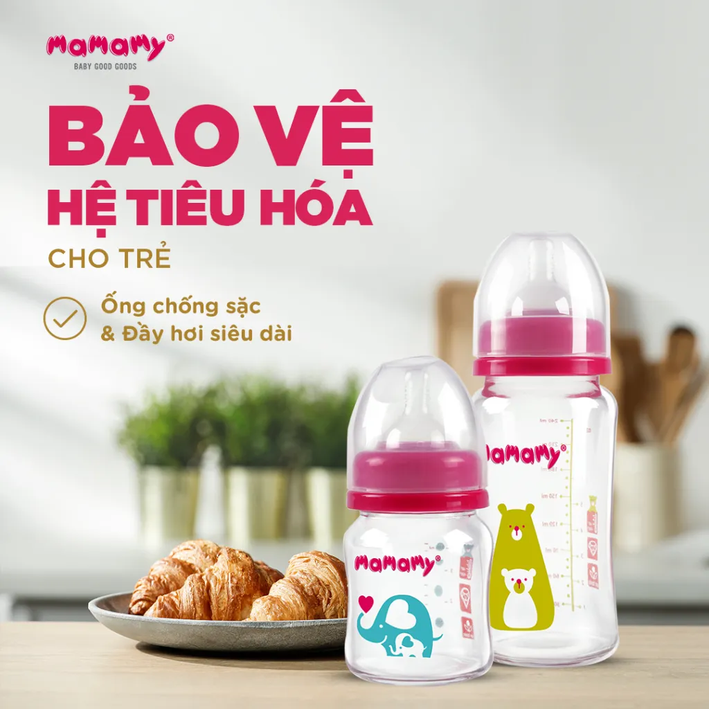 Ảnh Bình sữa cao cấp Mamamy cho bé dung tích 120ml, 240ml chất liệu thuỷ tinh siêu cứng, chống sặc và đầy hơi 4