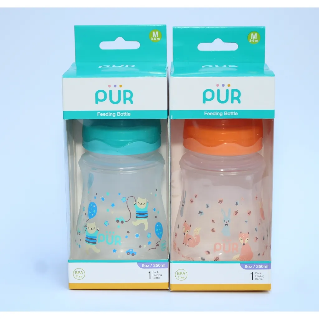 Ảnh Bình sữa cổ rộng đáy bầu Pur 250ml (có sẵn núm M cho bé 3-6th) 3