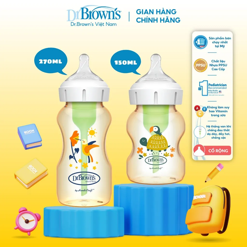 Ảnh Bình sữa cổ rộng Dr.Brown's nhựa PPSU Option Plus 100% chính hãng 150ml và 270ml 1