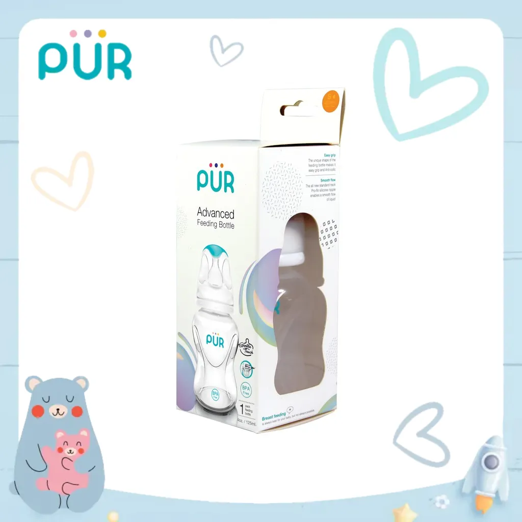 Ảnh Bình sữa cổ thường Pur Advanced 125ml, 3 MÀU, có 1 sẵn núm S (0-3th) trong bình 2
