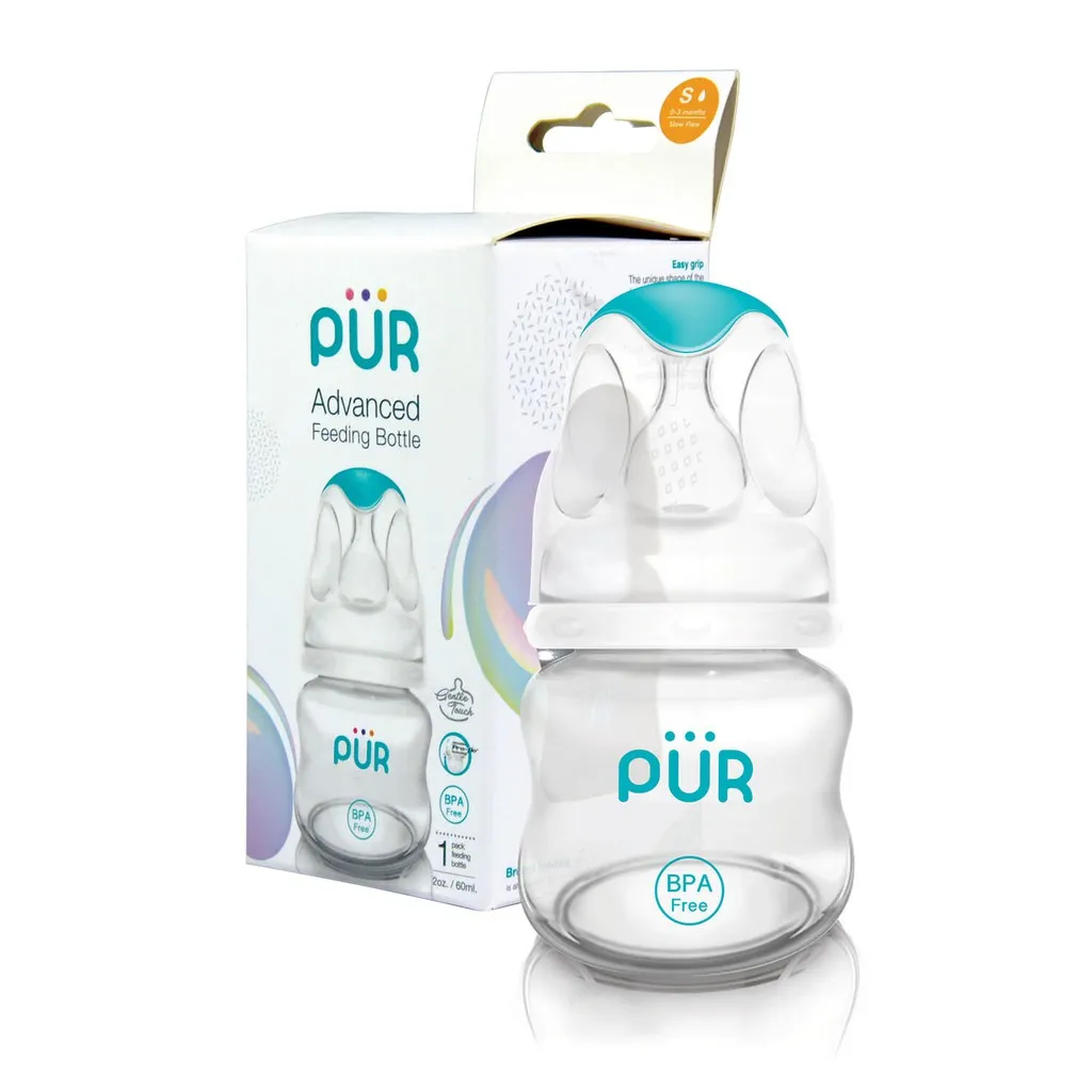 Ảnh Bình sữa cổ thường Pur Advanced 60ml (có sẵn núm S 0-3th) - Tặng gói khăn ướt Pur 2