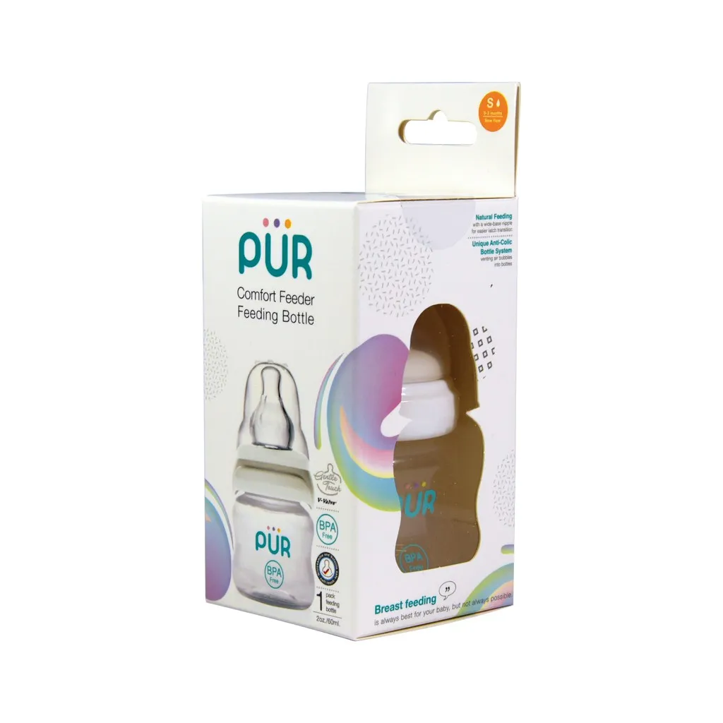 Ảnh Bình sữa cổ thường Pur - Comfort Feeder 60ml cho bé sơ sinh, có sẵn 1 núm size S trong bình 3