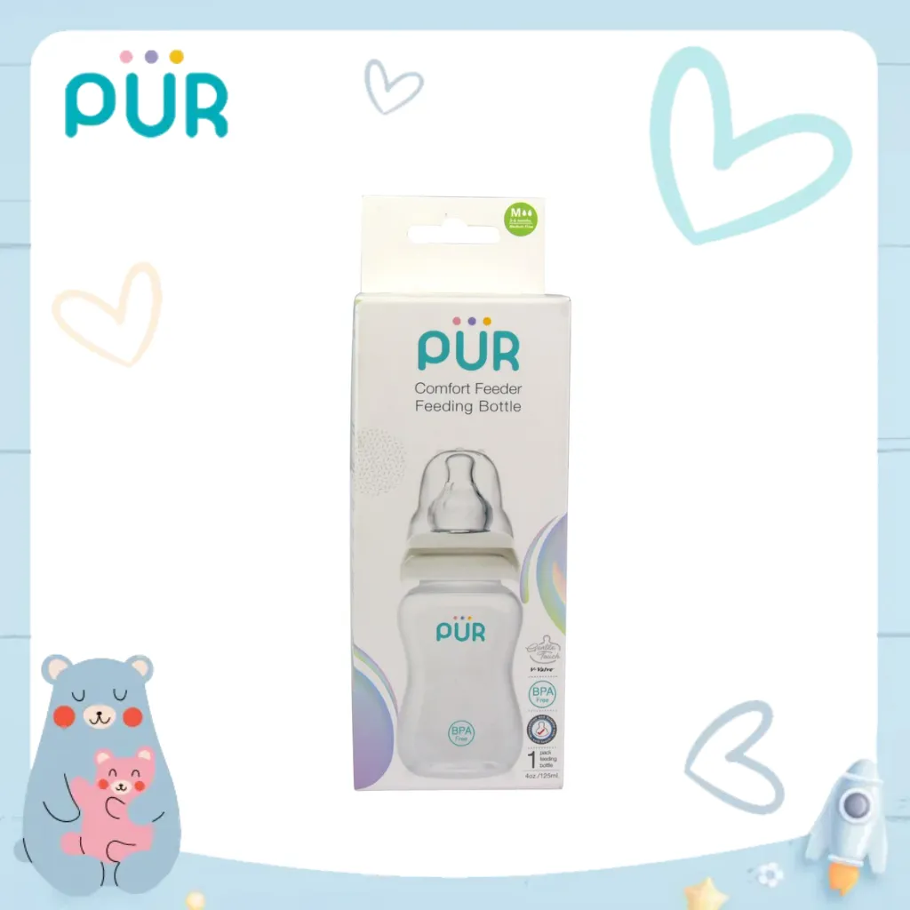 Ảnh Bình sữa cổ thường Pur - Comfort Feeder 120ml  (Anti-Colic Feeding bottle), có sẵn 1 núm size M trong bình 2