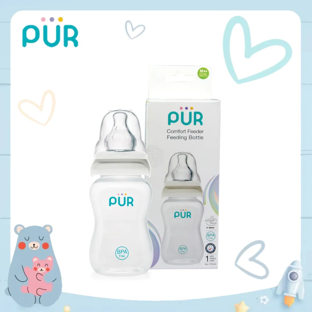 Ảnh Bình sữa cổ thường Pur - Comfort Feeder 120ml  (Anti-Colic Feeding bottle), có sẵn 1 núm size M trong bình 3