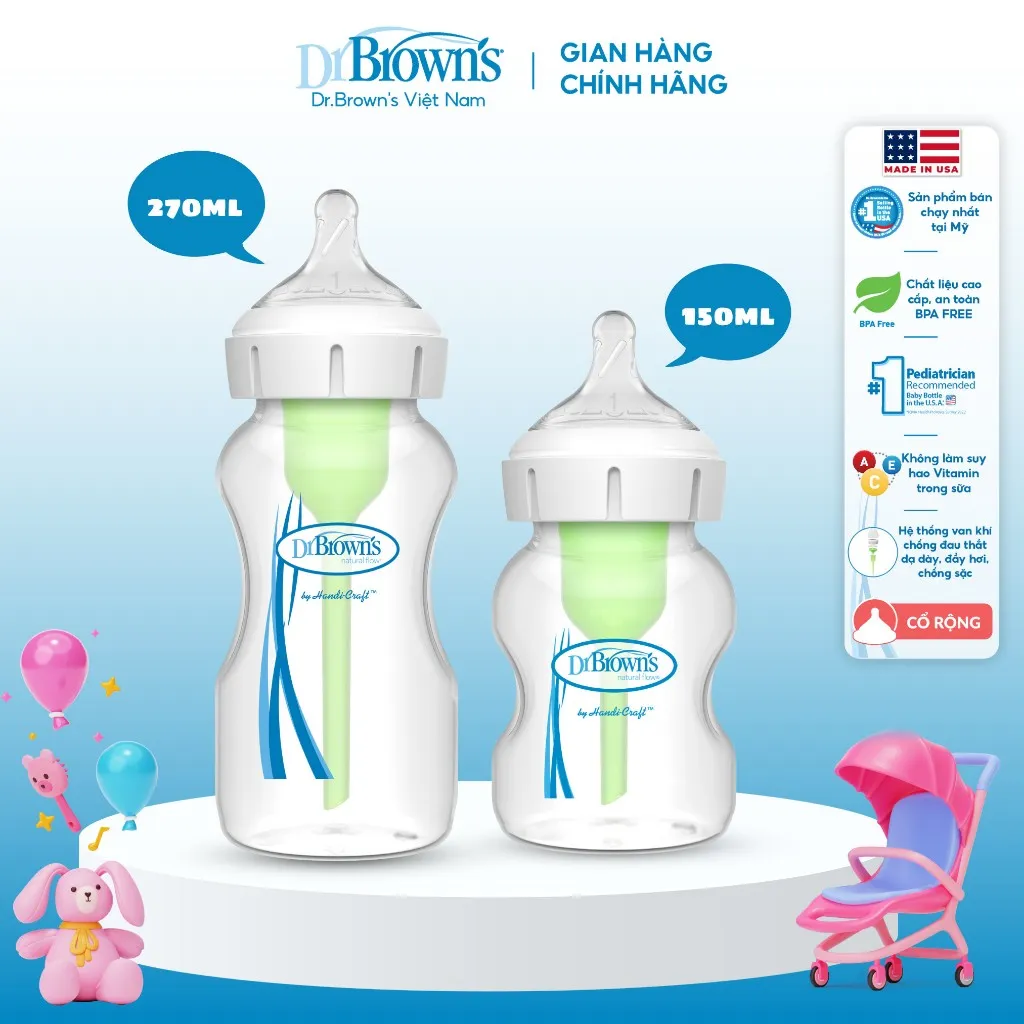 Ảnh Bình sữa Dr.Brown’ cổ rộng 150ml và 270ml nhựa pp options plus 1