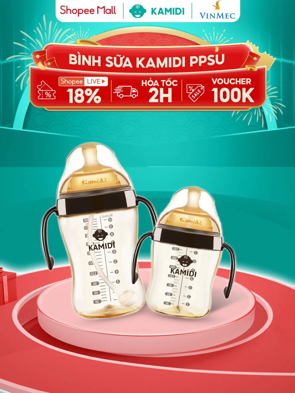 Ảnh Bình Sữa Kamidi Chất Liệu PPSU Cao Cấp An Toàn Cho Bé Sơ Sinh Chống Sặc Và Đầy Hơi Hiệu Quả Bé Ti Được Mọi Tư Thế 1