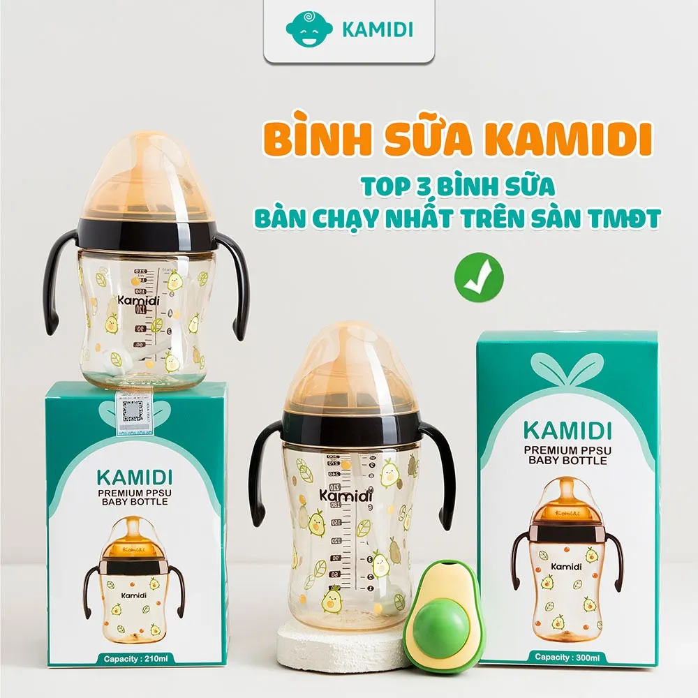 Ảnh Bình Sữa Kamidi Chất Liệu PPSU Họa Tiết Bơ Dung Tích 210ml/300ml 1