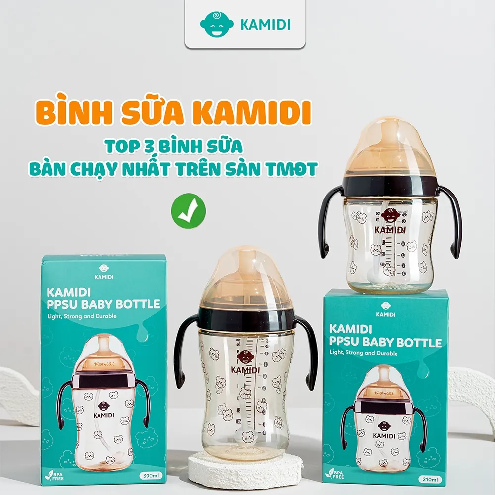 Ảnh Bình Sữa Kamidi Chất Liệu PPSU Họa Tiết Gấu Dung Tích 210ml/300ml 3