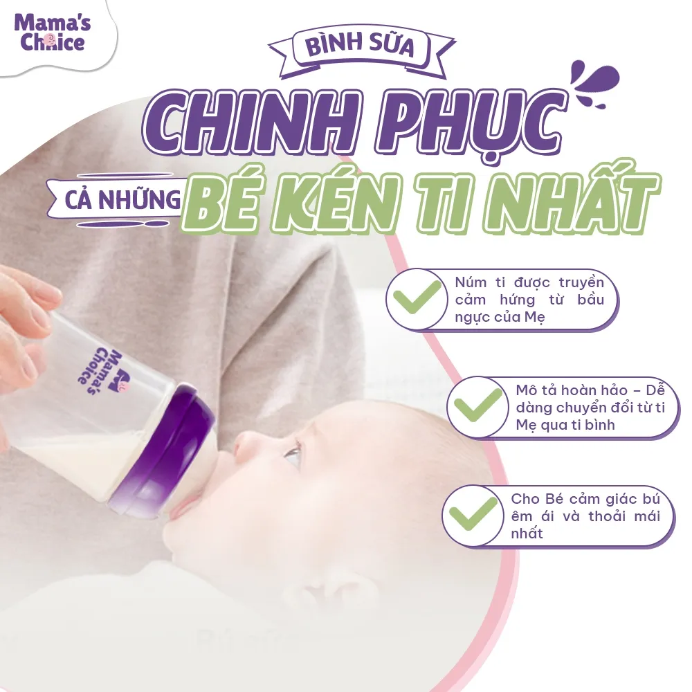 Ảnh Bình Sữa Mama's Choice Núm Ti Lansinoh Chất Liệu PP, Dung Tích 180ml 240ml, Núm Ty Size S M F 3