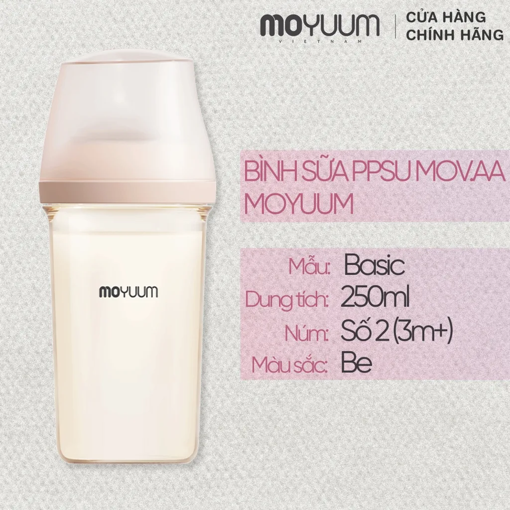 Ảnh Bình sữa Moyuum PPSU Mov.aa - 250ml - Bản trơn 1