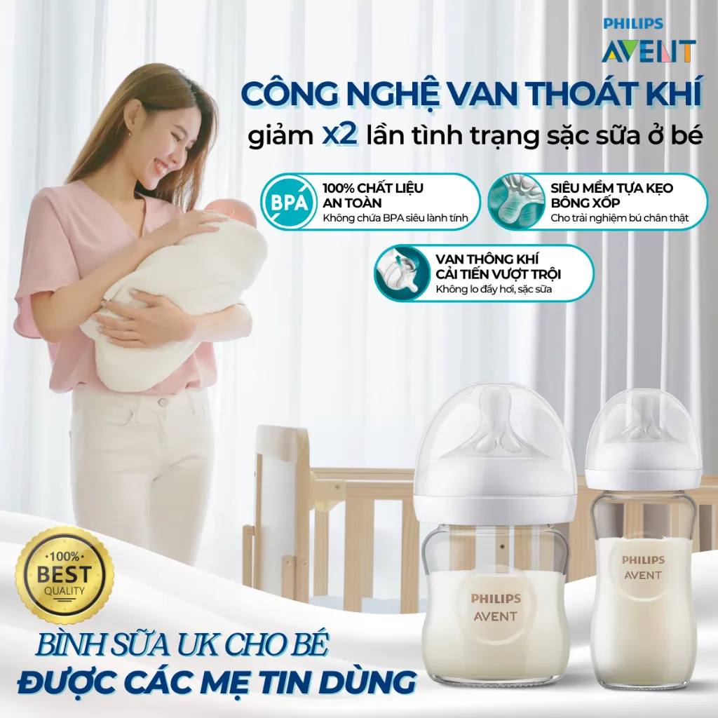 Ảnh Bình Sữa Philips Avent Natural Thủy Tinh Mô Phỏng Tự Nhiên Cao Cấp Cho Bé, Chống Đầy Hơi Sặc Sữa 240ml 1