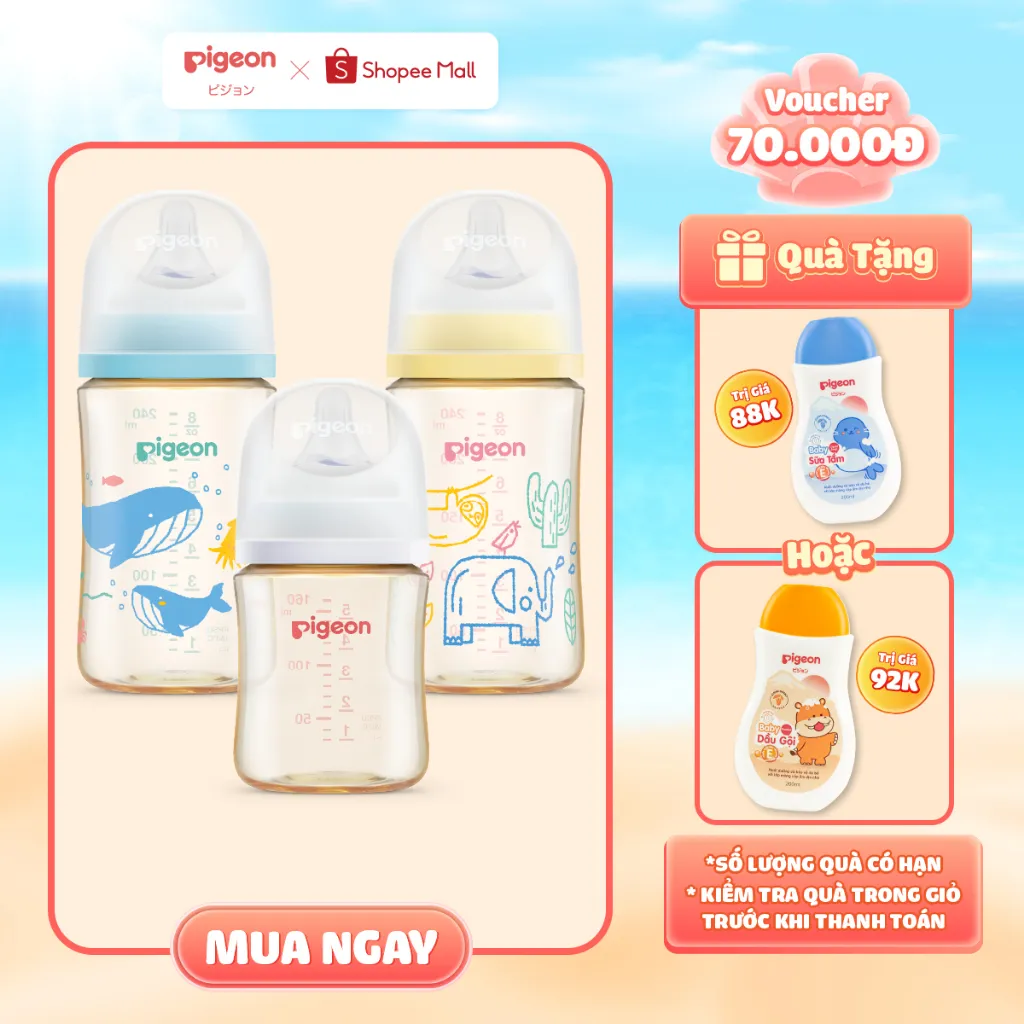 Ảnh Bình Sữa Pigeon PPSU Softouch Baby-Friendly World 160ml/240ml - Nhiều Hoạ Tiết 1