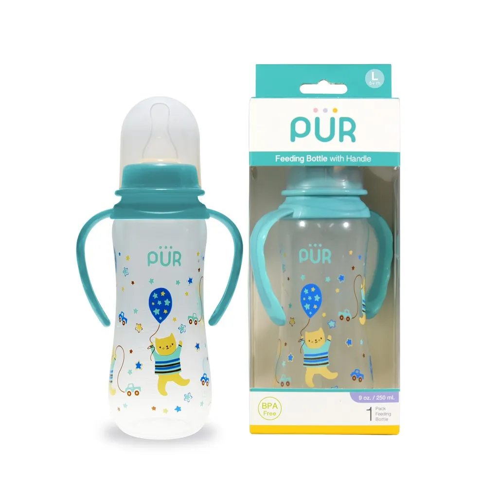 Ảnh Bình sữa PP cổ thường có quai Pur 250ml, có sẵn 1 núm size L trong bình 4