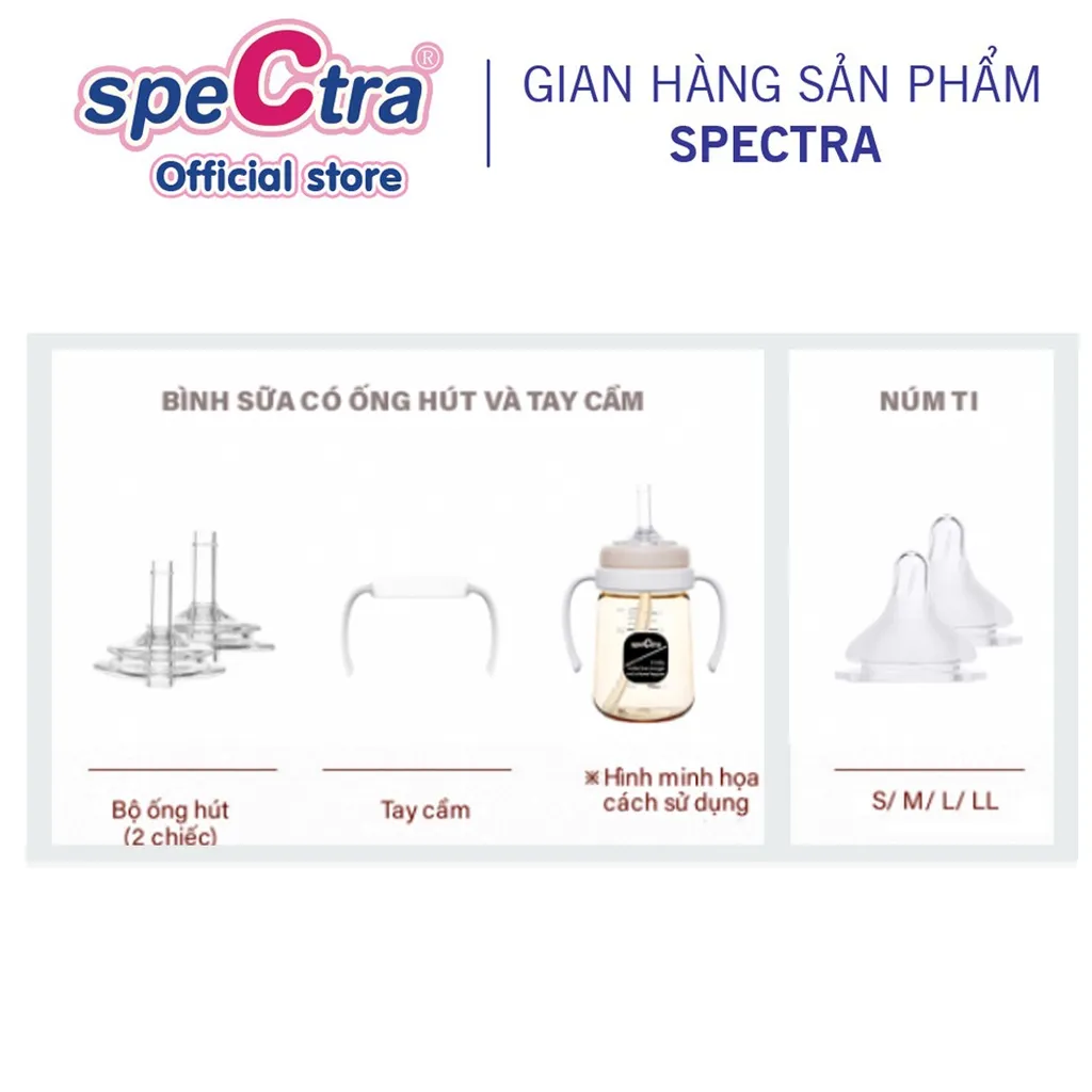 Ảnh Bình sữa PPSU cổ rộng Spectra 260ml kèm núm ti size M/L/XL (Xanh đậm/ Vàng) 4