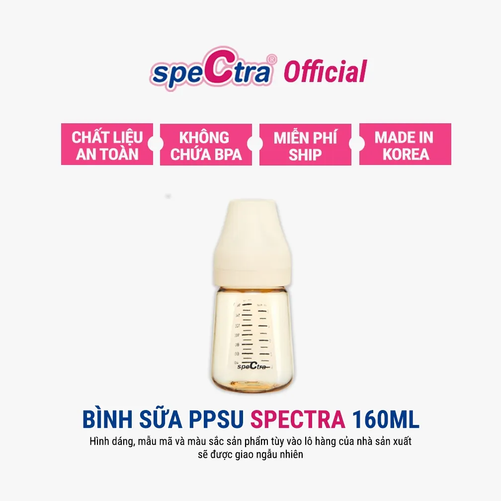 Ảnh Bình sữa PPSU cổ rộng Spectra 160ml núm ti size S (màu vàng gold) 1
