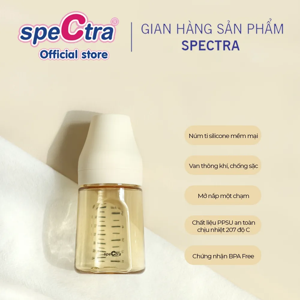 Ảnh Bình sữa PPSU cổ rộng Spectra 160ml núm ti size S (màu vàng gold) 2