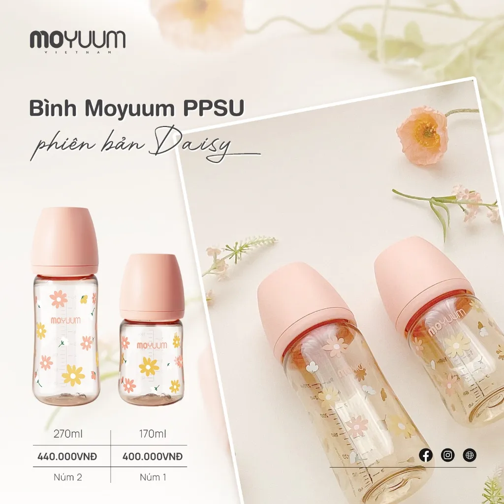 Ảnh Bình sữa PPSU Moyuum - Hoa cúc - 170ml - Kèm núm 1 3