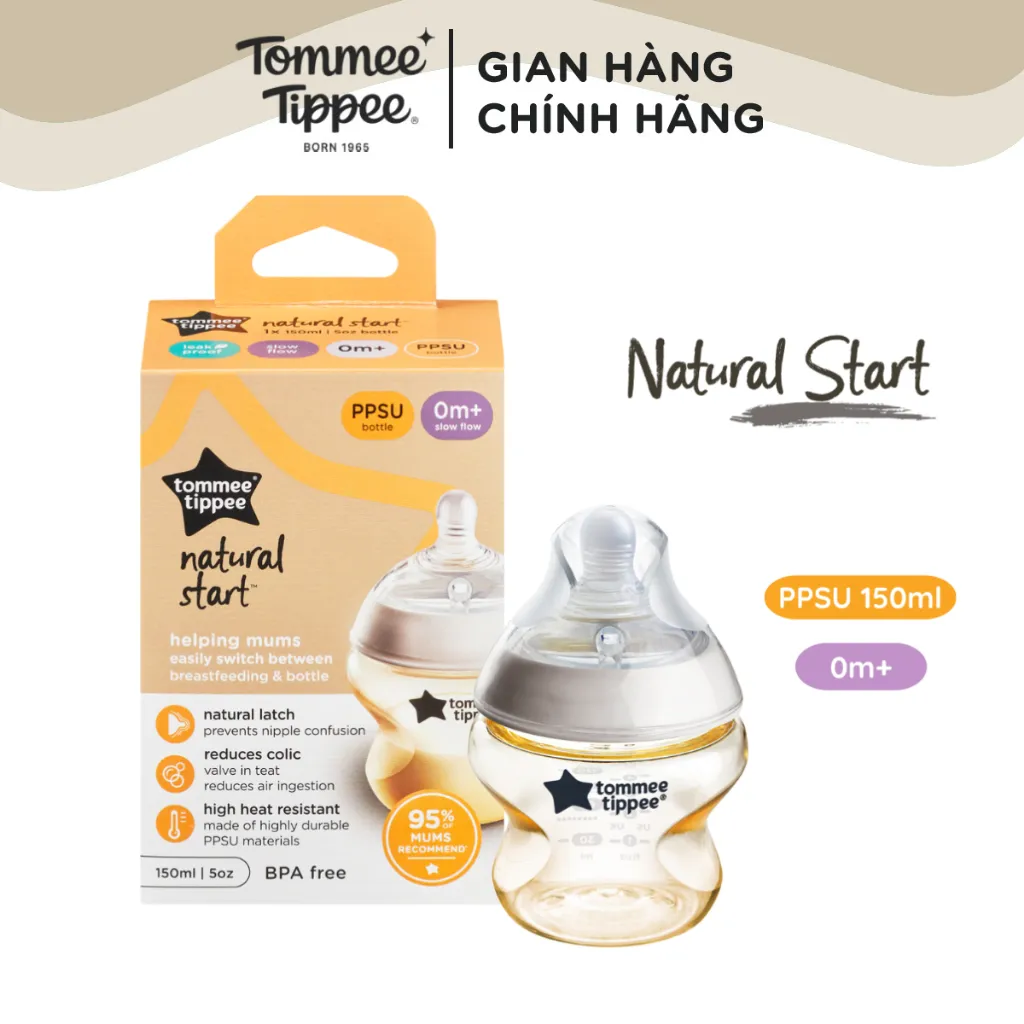 Ảnh Bình Sữa PPSU Ty Siêu Mềm Tự Nhiên Tommee Tippee 150ml, Núm Ty Của Bình 0-3 Tháng 1