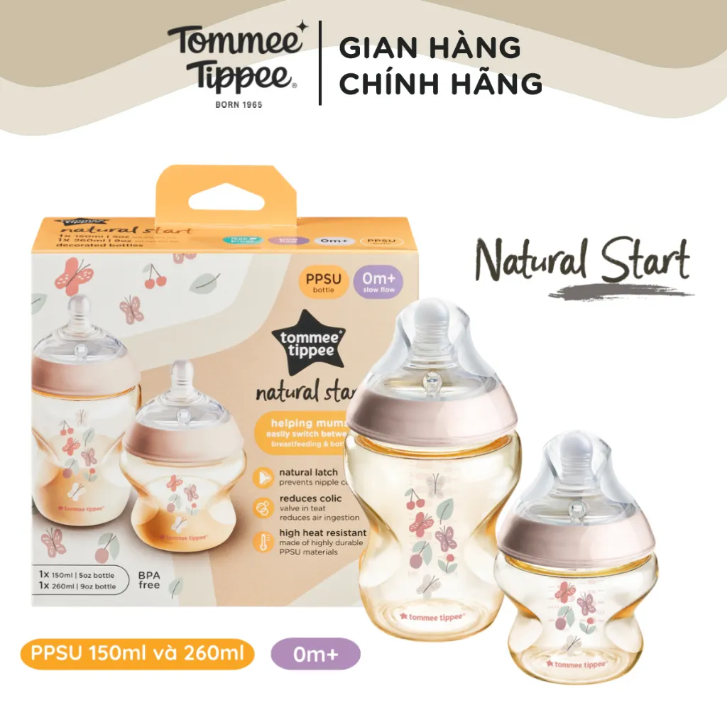 Ảnh Bình Sữa PPSU Ty Siêu Mềm Tự Nhiên Tommee Tippee Natural Start, Hồng (Bộ 1 Bình 260ml và 1 Bình 150ml) 1
