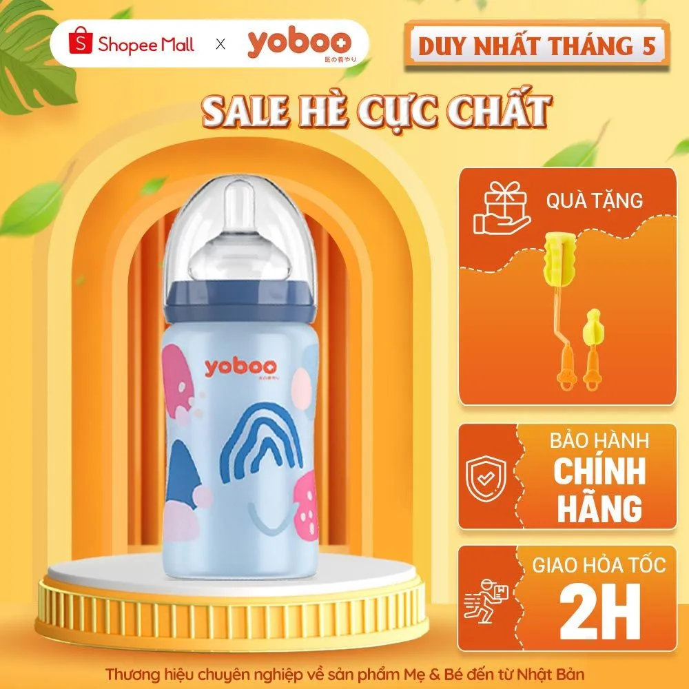 Ảnh Bình sữa thủy tinh cổ rộng Yoboo YB-0043/0044 bọc silicon cảm biến nhiệt - Chính hãng 1