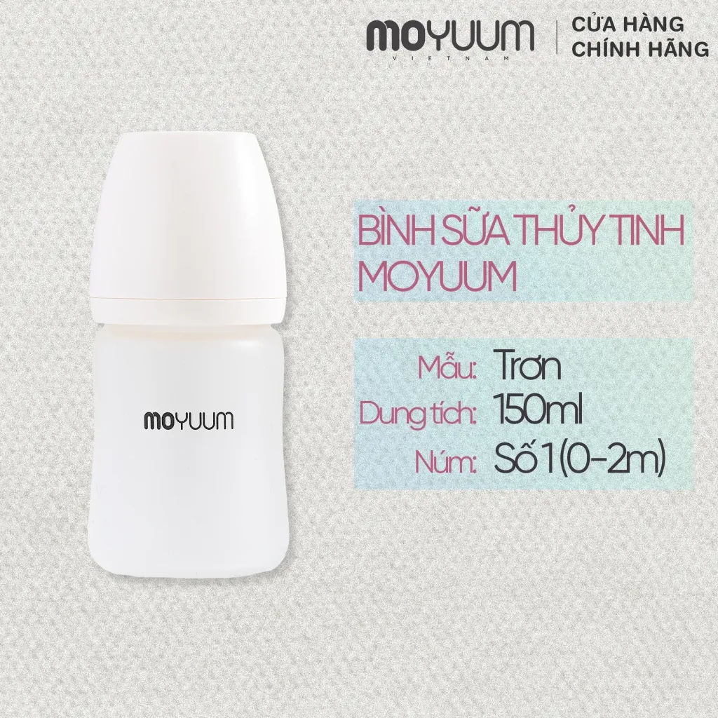 Ảnh Bình sữa Thủy tinh tráng silicon Moyuum - Mẫu trơn - 150ml - Kèm núm 1 1