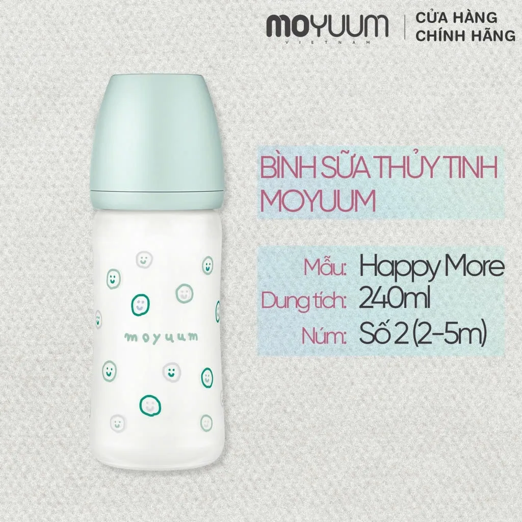 Ảnh Bình sữa Thủy tinh tráng silicon Moyuum - Mẫu xanh - 240ml - Kèm núm 2 1