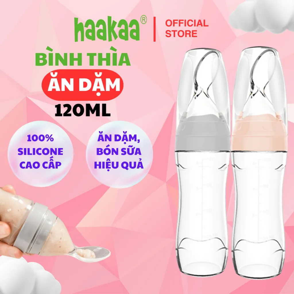 Ảnh Bình Thìa Ăn Dặm Bón Sữa Cao Cấp 2 in 1 Cho Bé 120ml Haakaa, New Zealand 1
