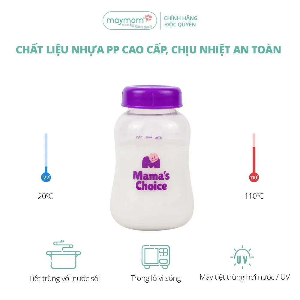 Ảnh Bình Trữ Sữa Cổ Hẹp Tương Thích Máy Hút Sữa Medela, Unimom, Ameda – Bình Đựng Sữa Mama's Choice Dung Tích 150ml - 240ml 3